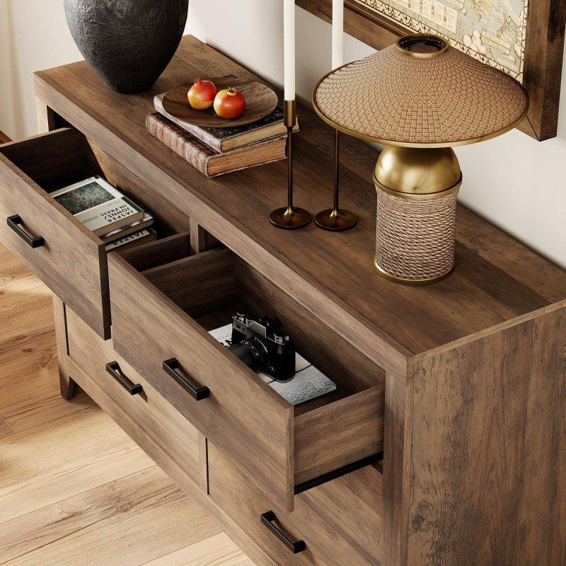 Meşe Rengi MDF Kır Evi Tarzı 6 Çekmeceli Şifonyer - 135x39x85 cm - 311485