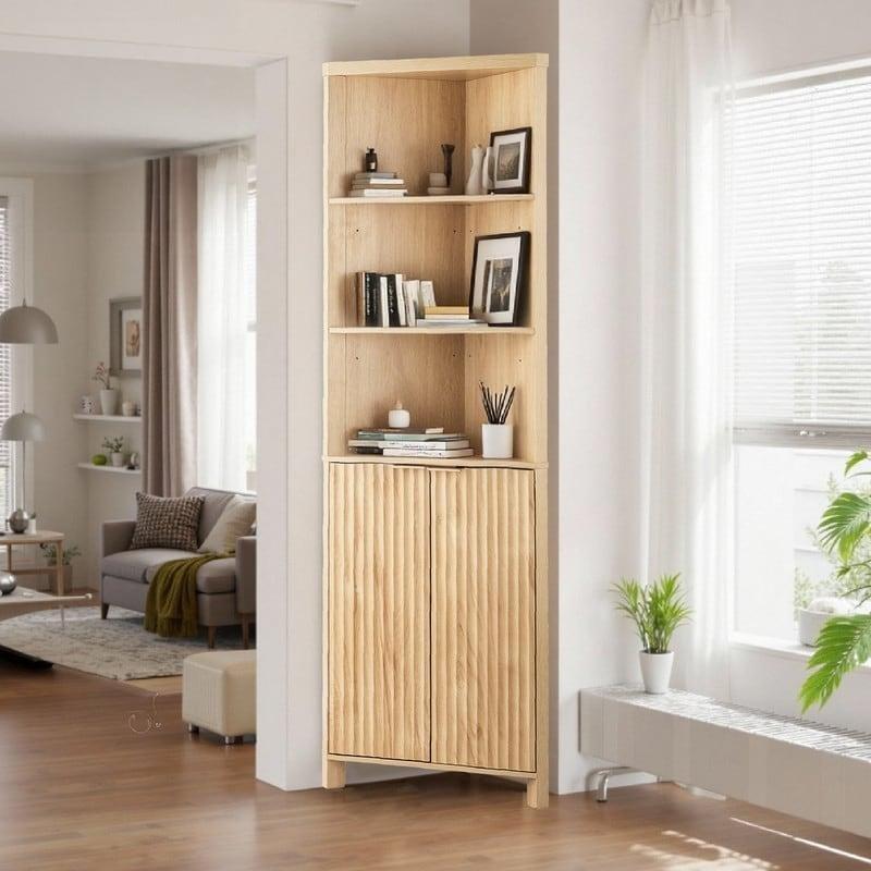 Meşe Rengi MDF Köşe Dolaplı Kitaplık - 56x173x31 cm - 315871