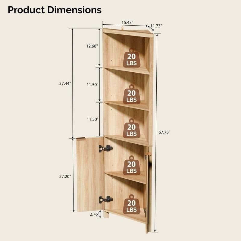 Meşe Rengi MDF Köşe Dolaplı Kitaplık - 56x173x31 cm - 315871