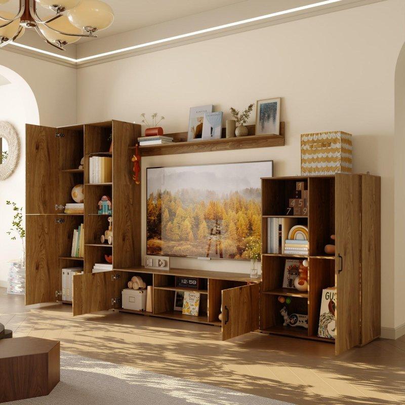 Meşe Rengi MDF Metal Modüler TV Panelli Dolaplı Kitaplık - 321x181x40 cm - 315508