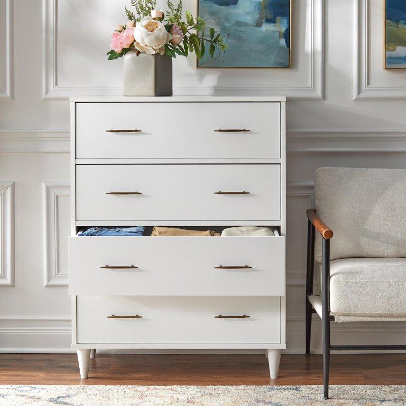 Meşe Rengi MDF ve Masif Kauçuk Ağacı 4 Çekmeceli Yüzyıl Ortası Modern Şifonyer - 86x46x114 cm - 303038