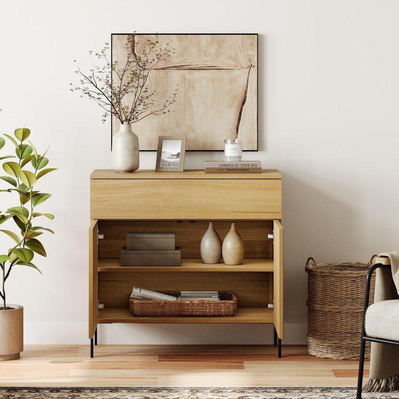 Meşe Rengi MDF Yivli 6 Kapaklı Çekmeceli Bohem Konsol - 241 cm - 324860
