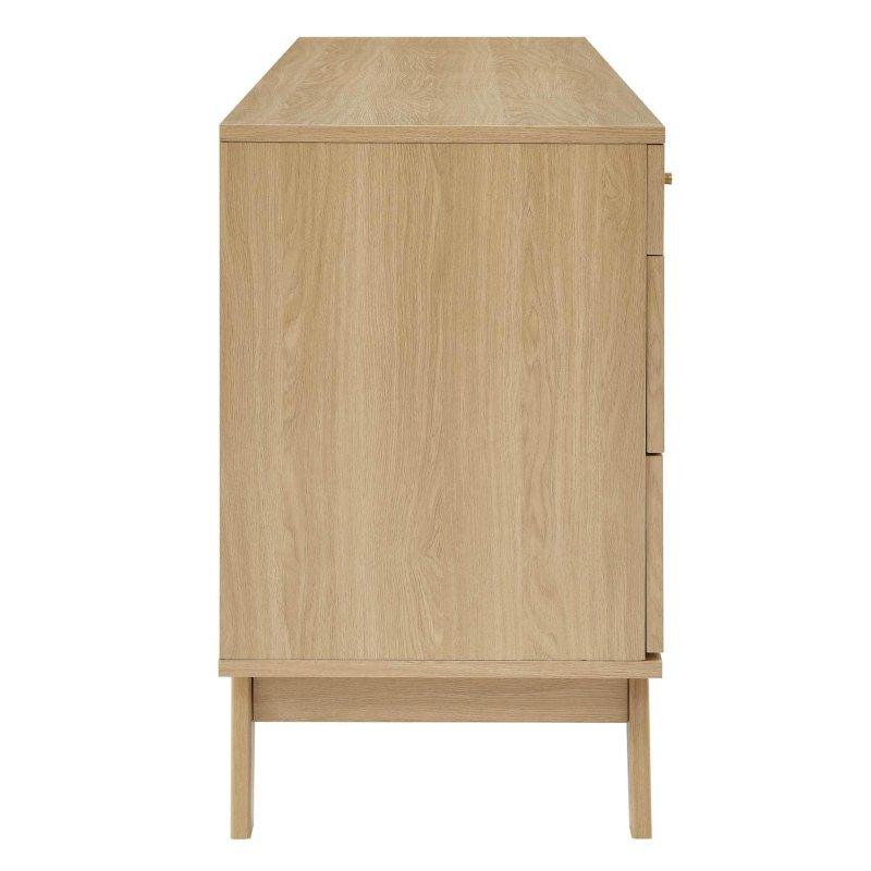Meşe Rengi Rattan Detaylı 8 Çekmeceli MDF Şifonyer - 158x47x77 cm - 295886
