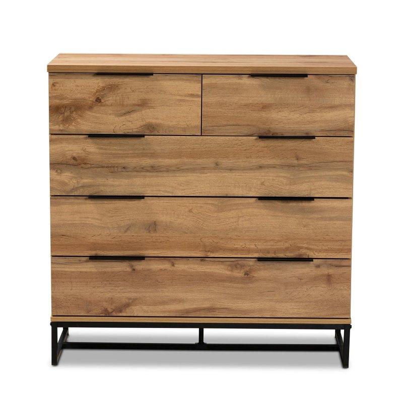 Meşe Rengi ve Siyah Metal Ayaklı 5 Çekmeceli MDF Şifonyer - 99x100x40 cm - 298835