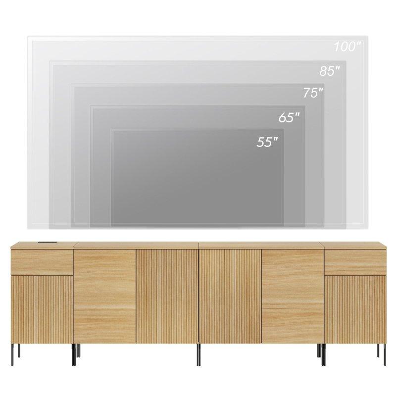 Meşe Rengi Yivli Tasarımlı Şarj İstasyonlu MDF Şifonyer - 241 cm - 299786