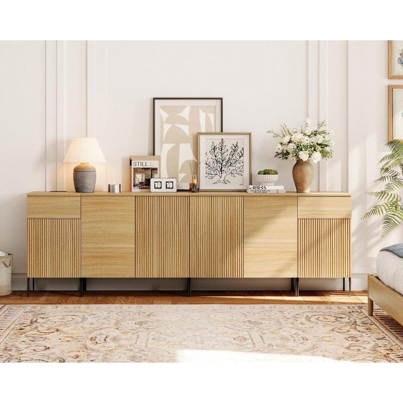 Meşe Rengi Yivli Tasarımlı Şarj İstasyonlu MDF Şifonyer - 241 cm - 299786