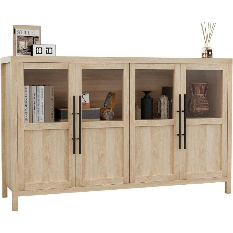 Meşe ve MDF Cam Kapaklı Modern Şifonyer - 140 cm - 303629