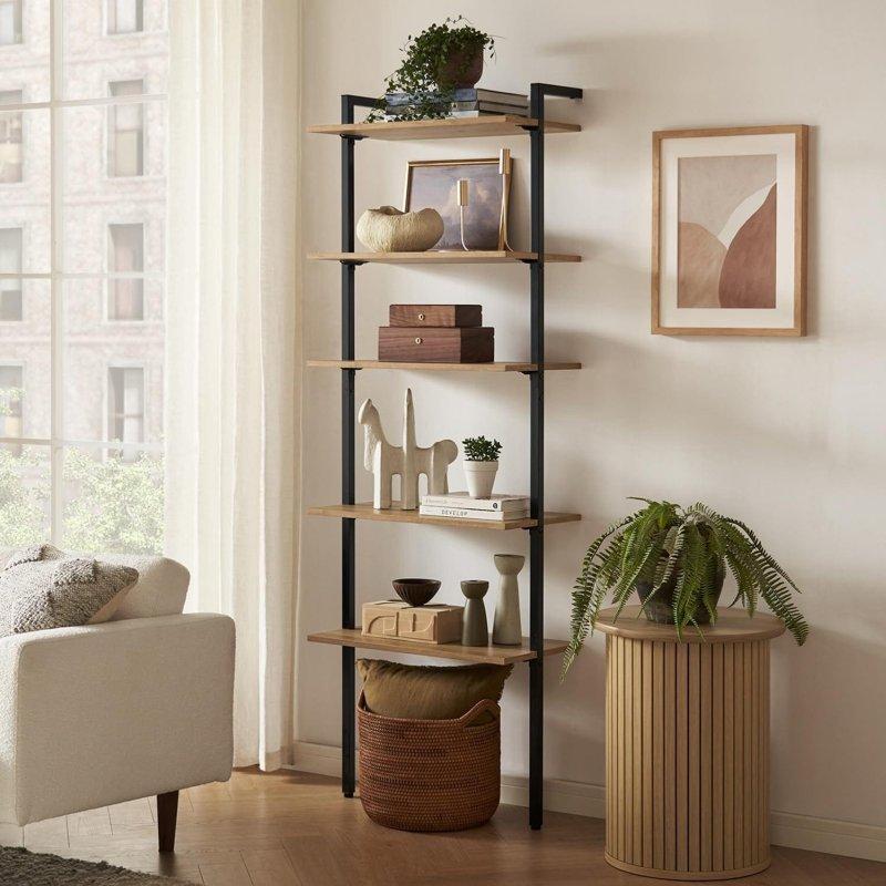 Meşe ve Siyah MDF Metal Modüler Dolaplı 3lü Kitaplık Seti - 183 cm - 316366