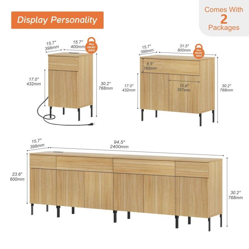 Meşe Yivli Tasarım Dahili Prizli MDF Şifonyer - 241 cm - 298573