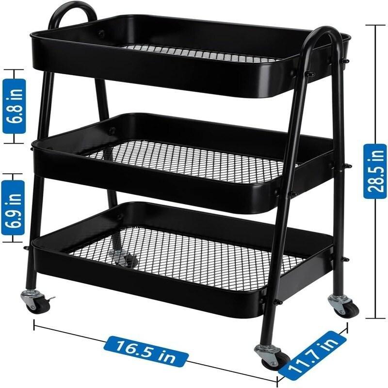 Metal 3 Raflı Tekerlekli Modüler Kitaplık - 42x30x73 cm - 313896