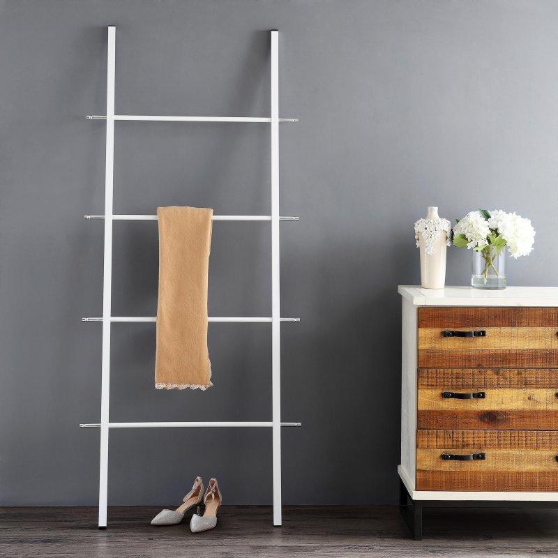 Metal 4 Raflı Krom Detaylı Merdiven Kitaplık - 74x3x171 cm - 313396
