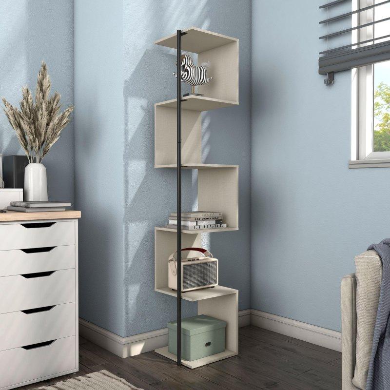 Metal Ayaklı 5 Raflı Arkası Açık MDF Köşe Kitaplık - 158x31x34 cm - 313510