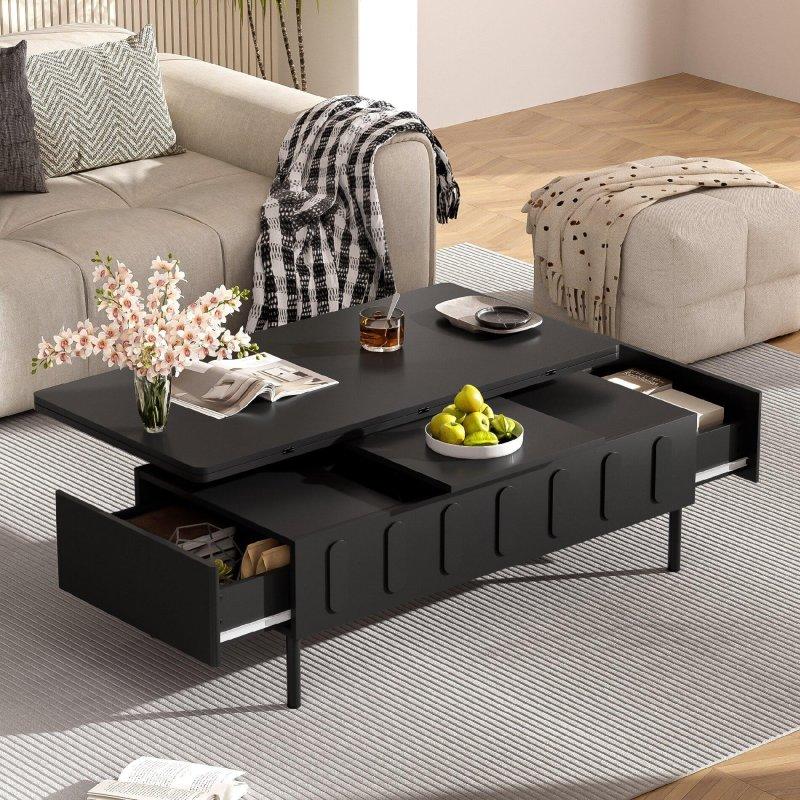Metal Ayaklı MDF Yükseltilebilir ve Açılabilir Tablalı Çekmeceli Akıllı Sehpa - 110x56 cm - 253410