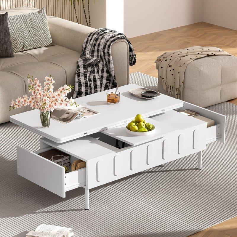 Metal Ayaklı MDF Yükseltilebilir ve Açılabilir Tablalı Çekmeceli Akıllı Sehpa - 110x56 cm - 253410