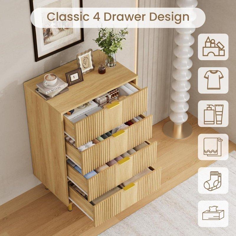 Metal Ayaklı ve Kulplu Yivli MDF Şifonyer - 309609