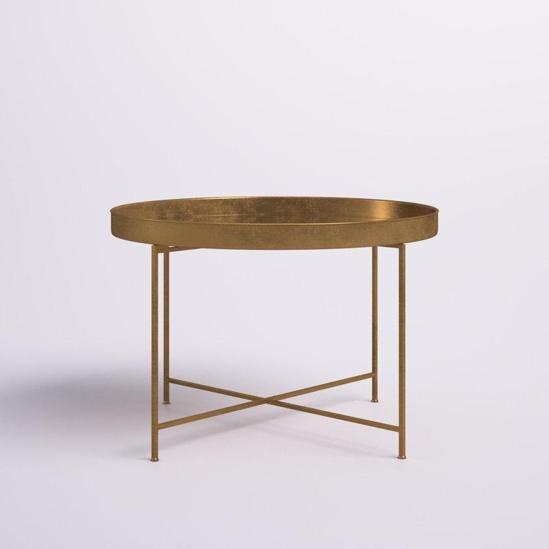 Metal Aynalı Katlanabilir Tepsili Yuvarlak Orta Sehpa - 73 cm - 245806