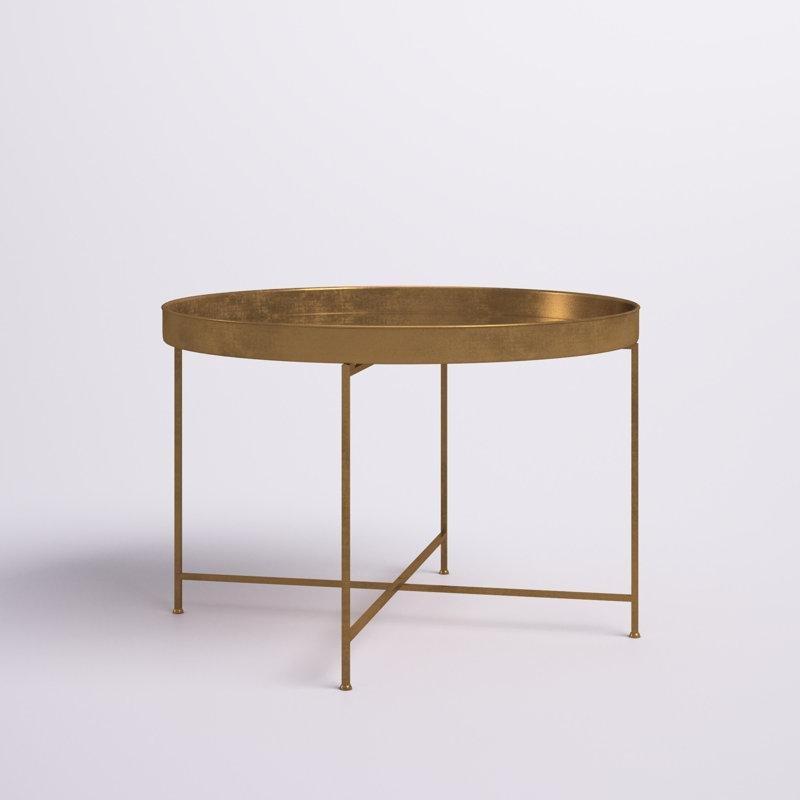 Metal Aynalı Katlanabilir Tepsili Yuvarlak Orta Sehpa - 73 cm - 245806
