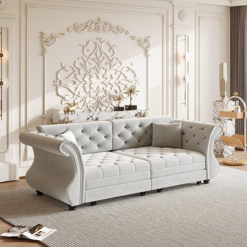 Metal İskeletli Kadife Yataklı Chesterfield Bohem Koltuk - 213 cm - 288146