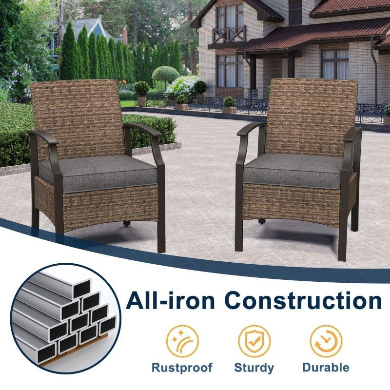 Metal İskeletli Minderli Kolçaklı 2li Set Rattan Sandalye - 68x62x87 cm - 252006