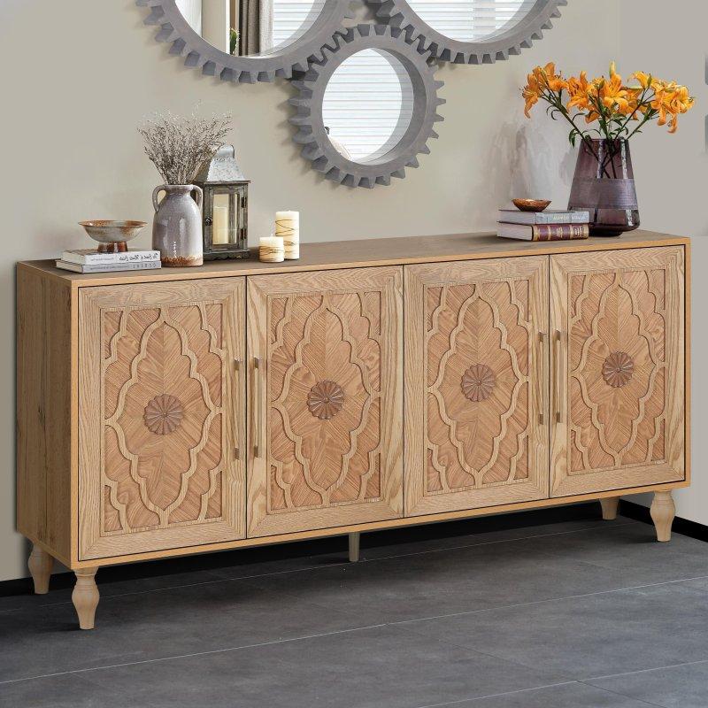 Metal Kulplu Çiçek Oymalı Siyah ve Naturel MDF Bohem Konsol - 324867 Metal Kulplu Çiçek Oymalı Siyah ve Naturel MDF Bohem Konsol - 324867