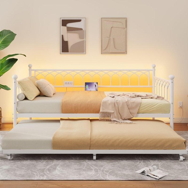 Metal Şarj İstasyonlu LED Işıklı Yavru Yataklı Karyola - 199 cm - 328285