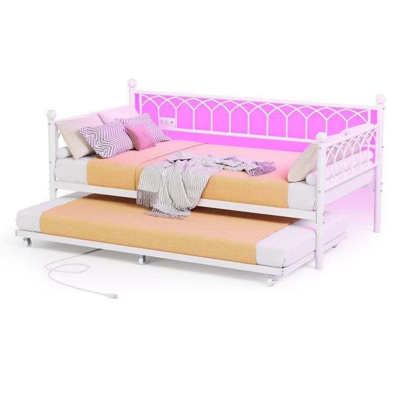 Metal Şarj İstasyonlu LED Işıklı Yavru Yataklı Karyola - 199 cm - 328285