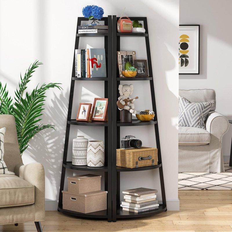 Metal ve Ahşap 5 Raflı Merdiven Tasarım Köşe Kitaplık - 178 cm - 312845