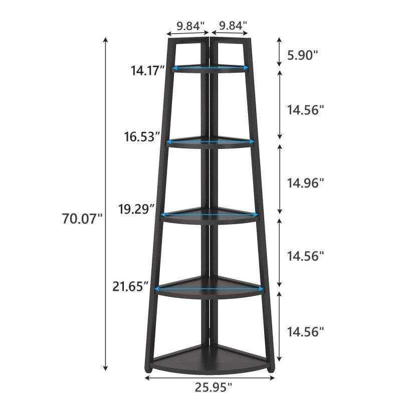 Metal ve Ahşap 5 Raflı Merdiven Tasarım Köşe Kitaplık - 178 cm - 312845