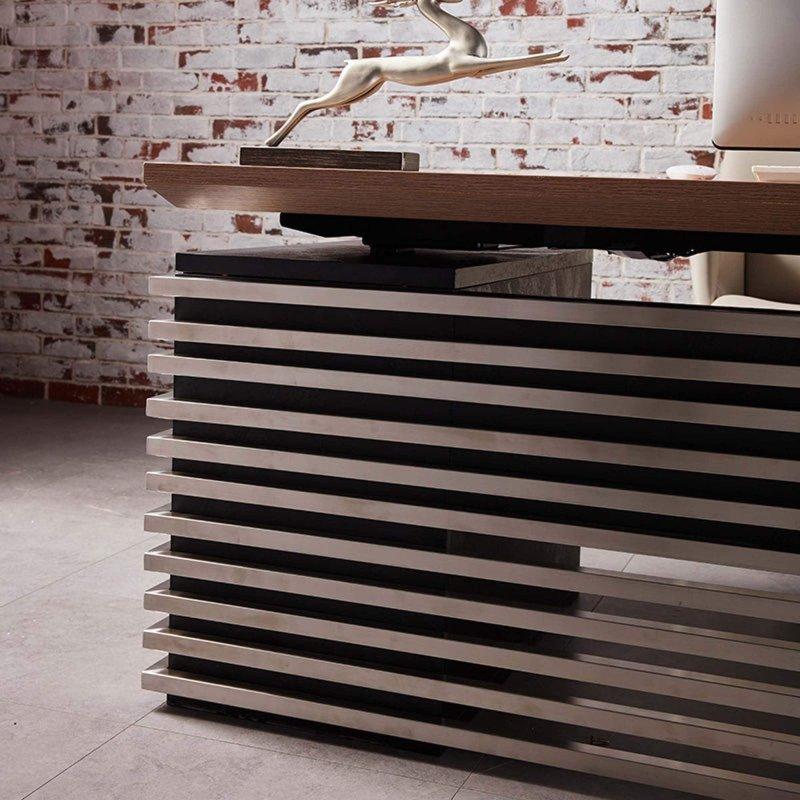 Metal ve Ahşap Yüksekliği Ayarlanabilir L Tipi Çekmeceli ve Dolaplı Yönetici Ofis Masası - 325664