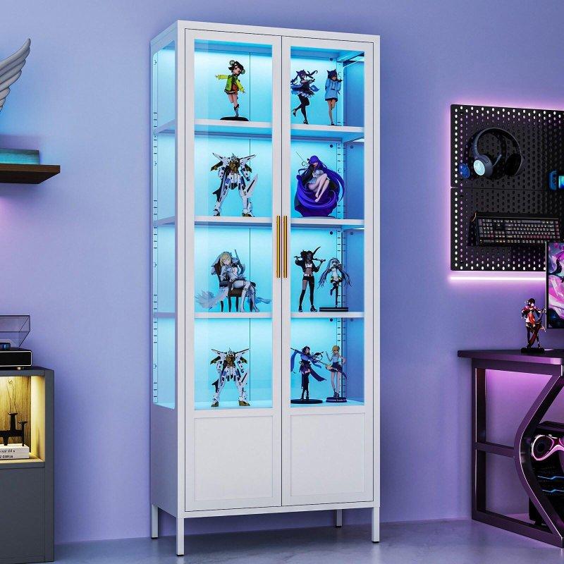 Metal ve Cam Kapaklı RGB Aydınlatmalı Ayarlanabilir Raflı Kitaplık - 171x70x36 cm - 316526