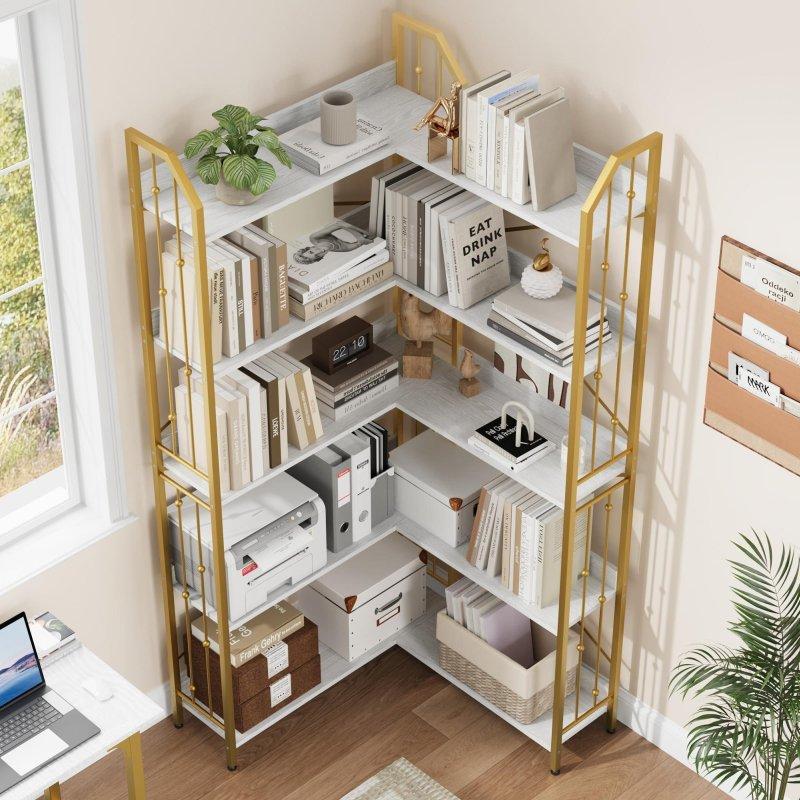 Metal ve MDF 5 Raflı L Şeklinde Köşe Kitaplık - 183 cm - 313296