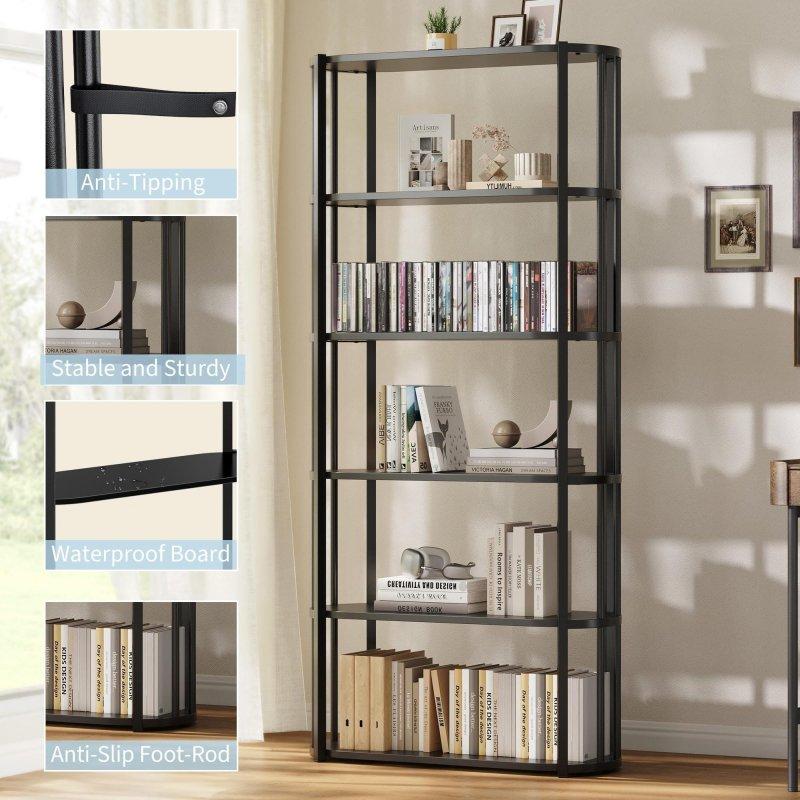 Metal ve MDF 6 Raflı Endüstriyel Tasarım Kitaplık - 84x30x180 cm - 315860