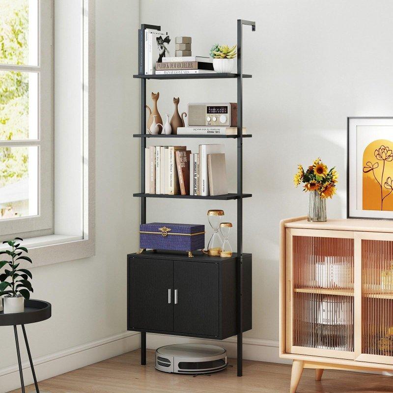 Metal ve MDF Dolaplı 5 Katlı Merdiven Kitaplık - 185 cm - 314132