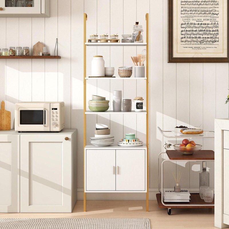 Metal ve MDF Dolaplı 5 Katlı Merdiven Kitaplık - 185 cm - 314132