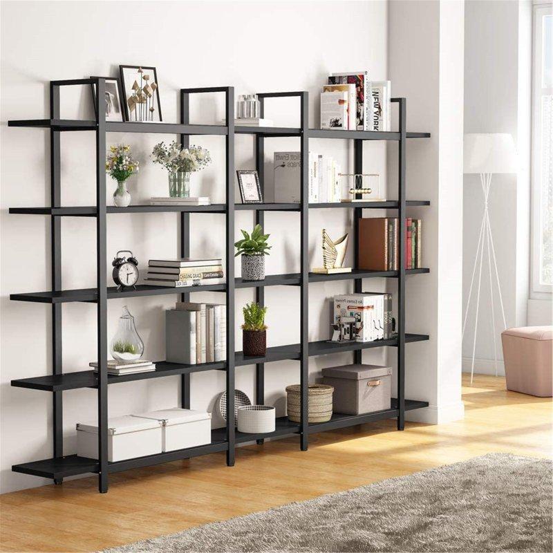 Metal ve MDF Endüstriyel Tasarım 5 Raflı Açık Kitaplık - 120x31x183 cm - 315726