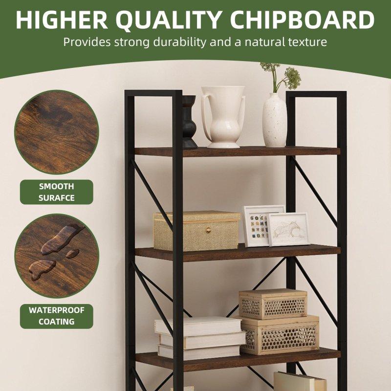 Metal ve MDF Endüstriyel Tasarım 5 Raflı Kitaplık - 158 cm - 313068