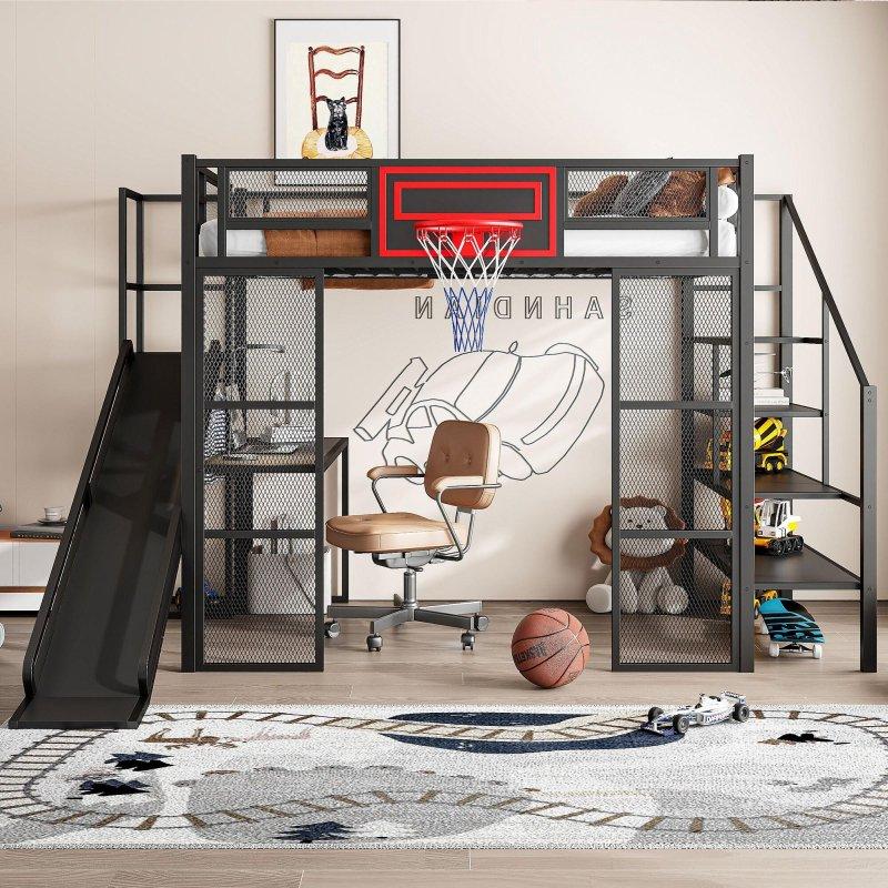 Metal ve MDF Kaydıraklı Basketbol Potalı Çalışma Masalı Ranza - 279x144 cm - 250130
