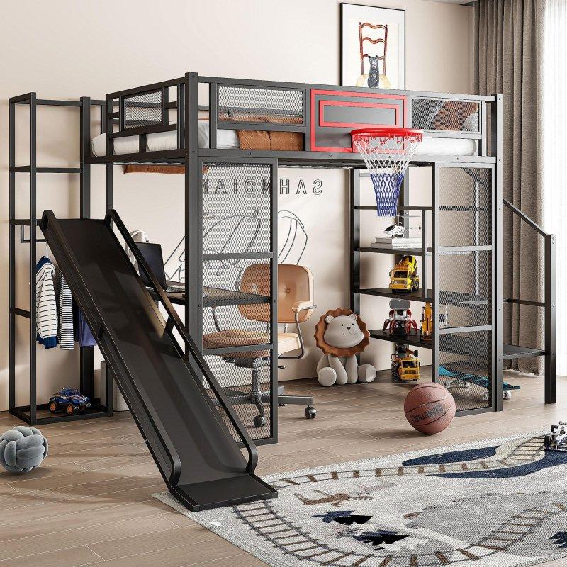Metal ve MDF Kaydıraklı Basketbol Potalı Çalışma Masalı Ranza - 279x144 cm - 250130