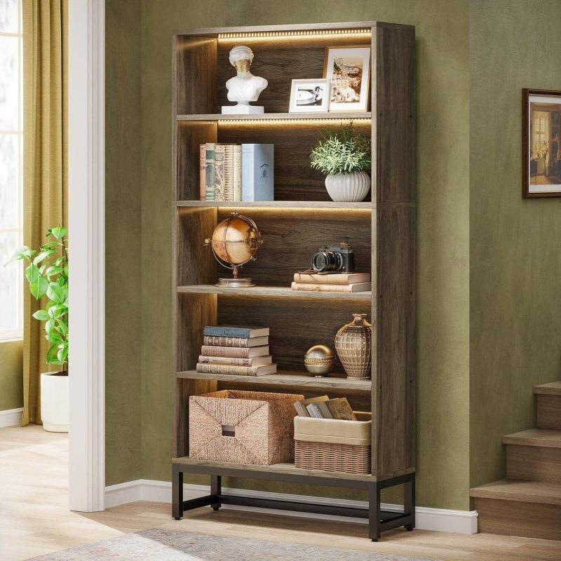 Metal ve MDF LED Işıklı 5 Raflı Kapalı Sırtlı Kitaplık - 81x30x181 cm - 320304