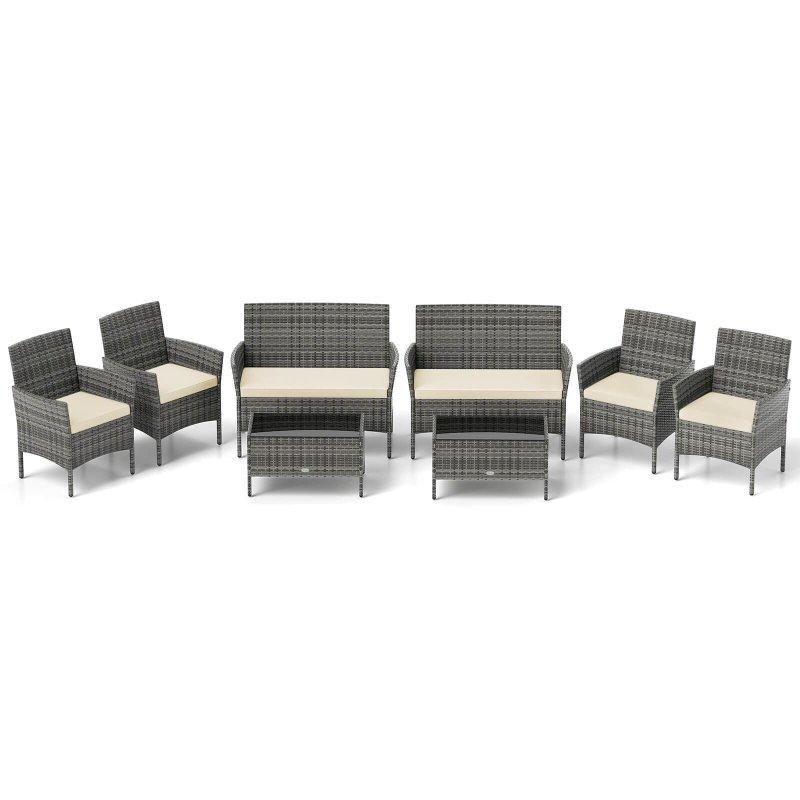 Mix Gri Rattan Metal İskeletli 8 Parça Modüler Bahçe Takımı - 268833