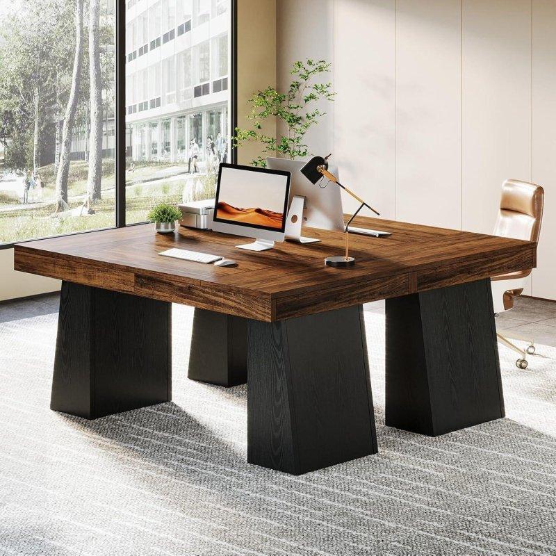Modern Ahşap Çift Kaideli Ofis Masası - 140 cm - 326544