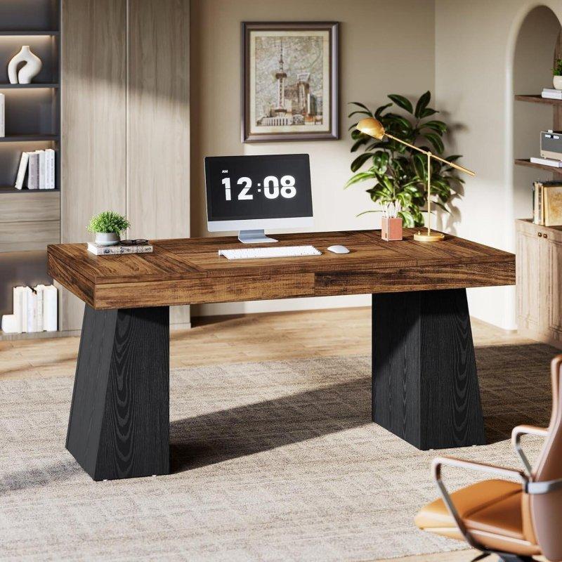 Modern Ahşap Çift Kaideli Ofis Masası - 140 cm - 326544