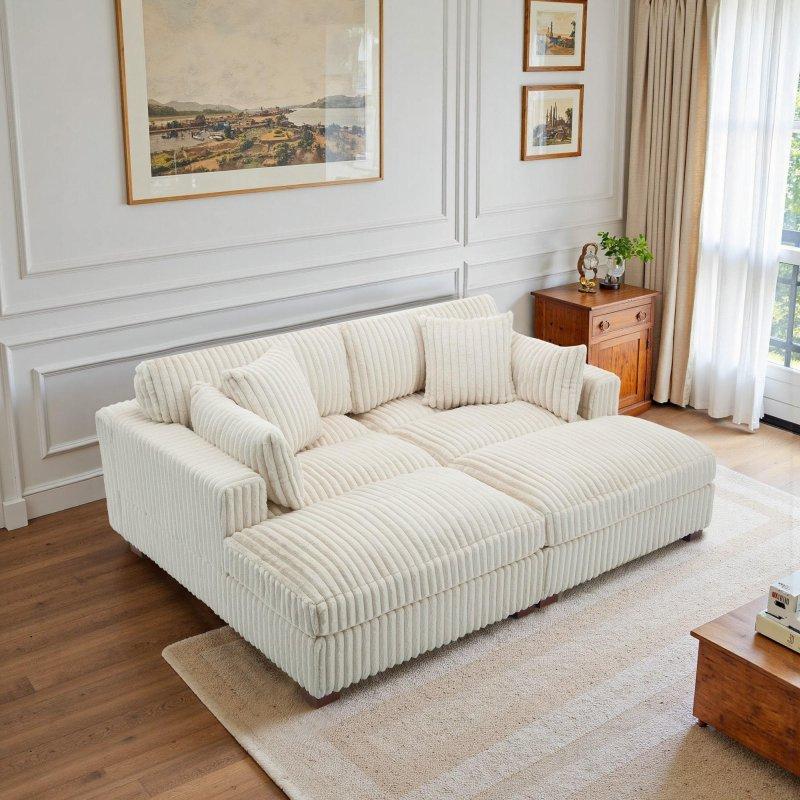 Modüler Fitilli Kadife Kumaş Yataklı U Köşe Koltuk - 211x165 cm - 258712