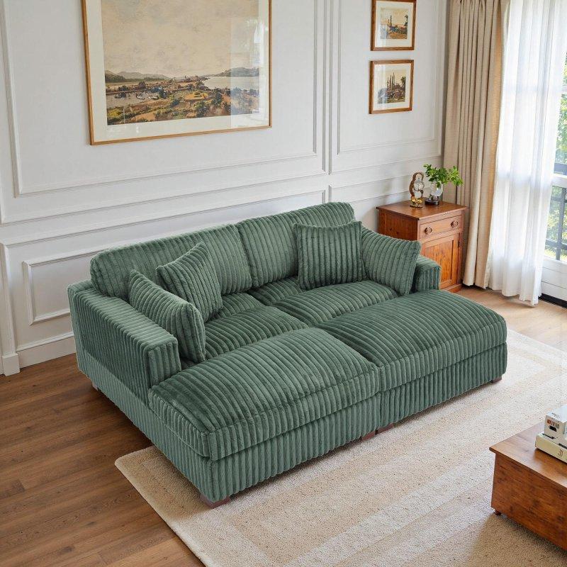 Modüler Fitilli Kadife Kumaş Yataklı U Köşe Koltuk - 211x165 cm - 258712