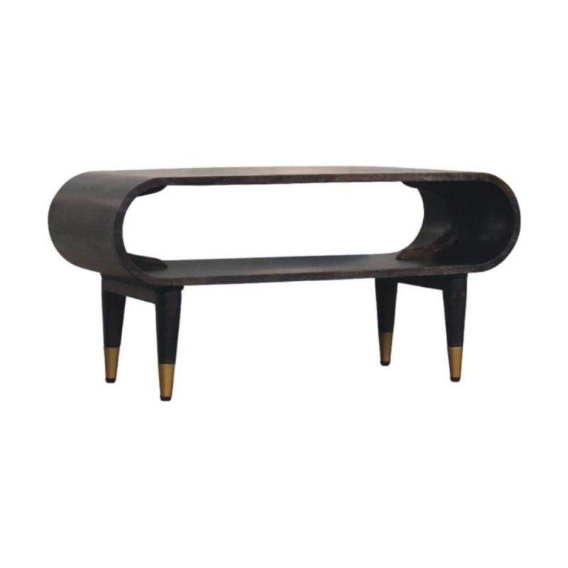 Moka Masif Mango Ağacı Pirinç Detaylı Kavisli Tasarım Kitaplık - 90x35x43 cm - 314564