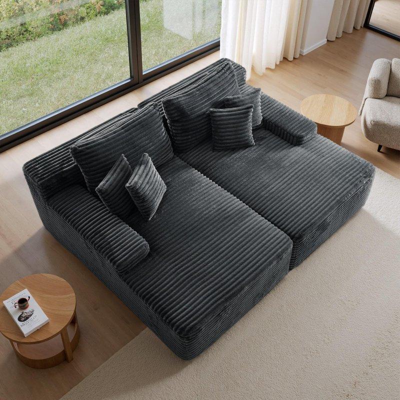 Montaj Gerektirmeyen Kadife Kumaş Modüler Köşe Koltuk - 208x170 cm - 257294