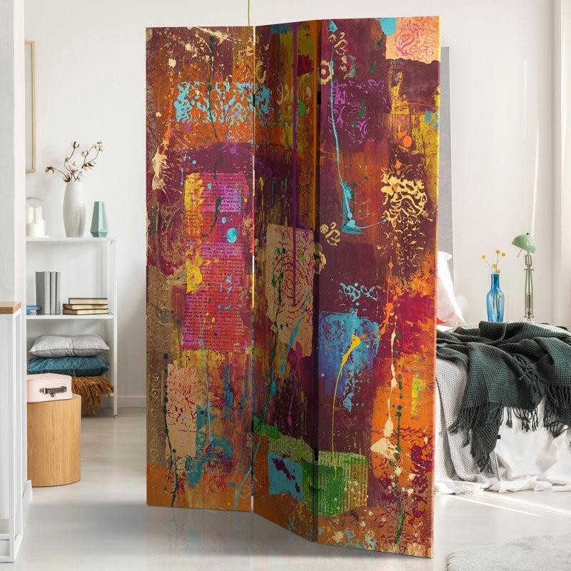 Mor Kahverengi Ahşap Katlanır Kanvas Paravan - 183x120 cm - 321497