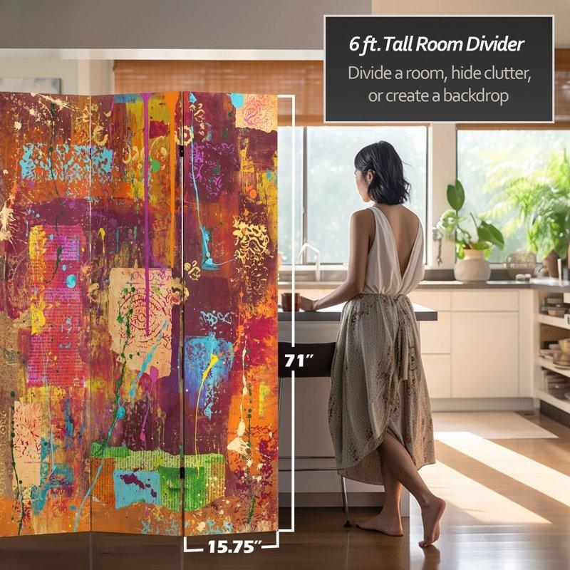 Mor Kahverengi Ahşap Katlanır Kanvas Paravan - 183x120 cm - 321497