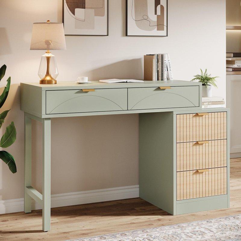 Nane Yeşili 5 Çekmeceli Yönü Değiştirilebilir Kesonlu Ahşap Ofis Masası - 141x46 cm - 328027 Nane Yeşili 5 Çekmeceli Yönü Değiştirilebilir Kesonlu Ahşap Ofis Masası - 141x46 cm - 328027