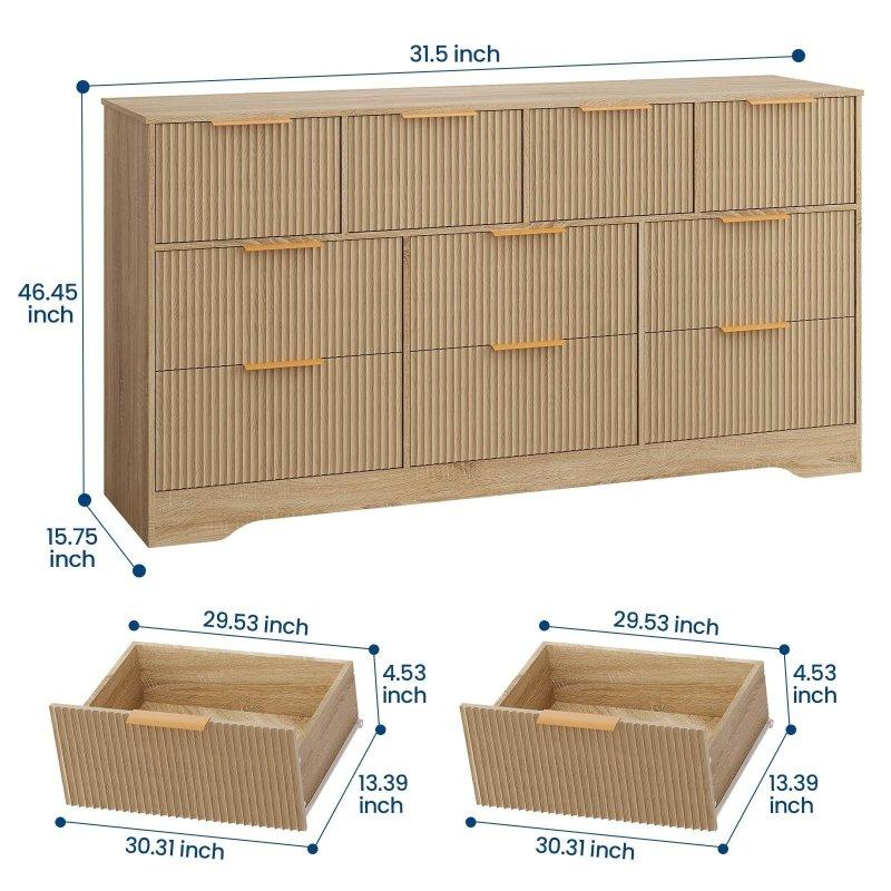Natural Ahşap Yivli 10 Çekmeceli Şifonyer - 150 cm - 303907